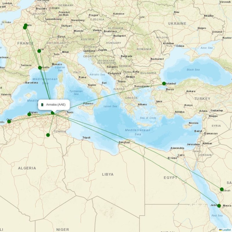 Route map over AAE airport
