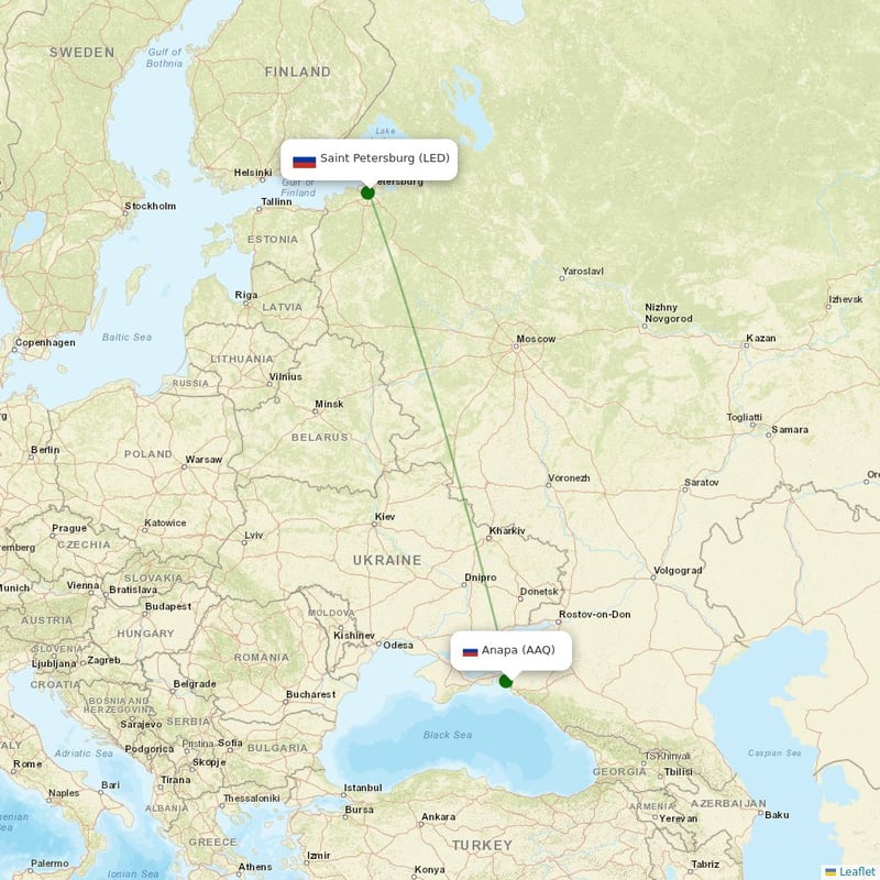 Route map over AAQ airport