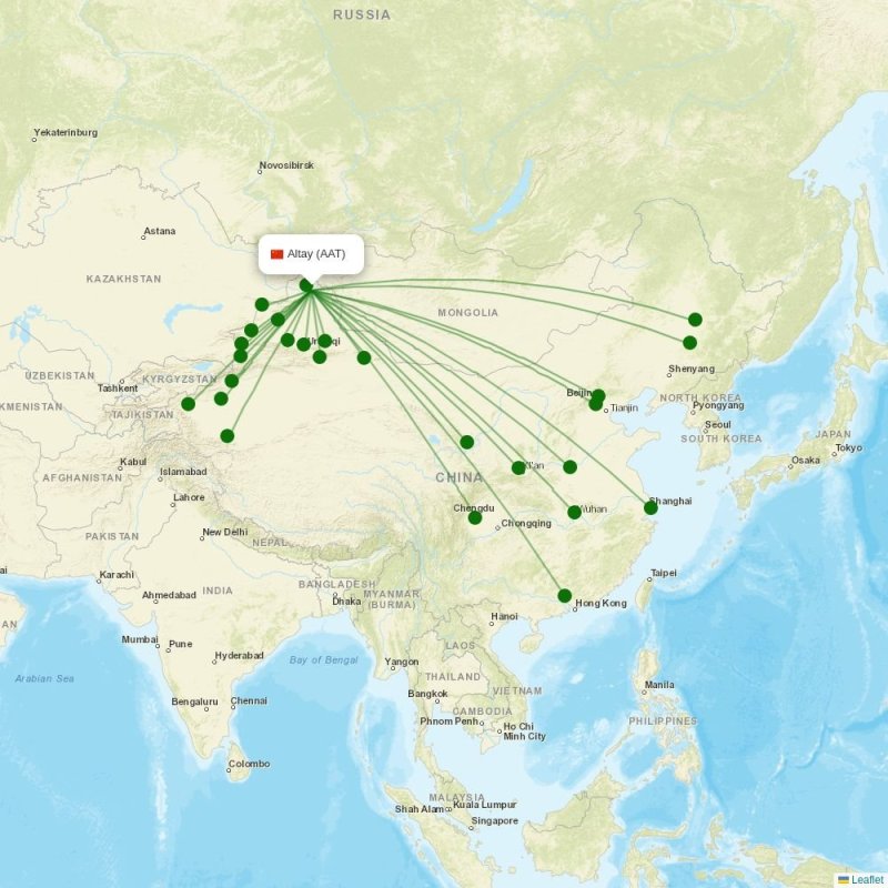 Route map over AAT airport