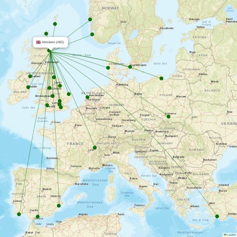 Route map over ABZ airport