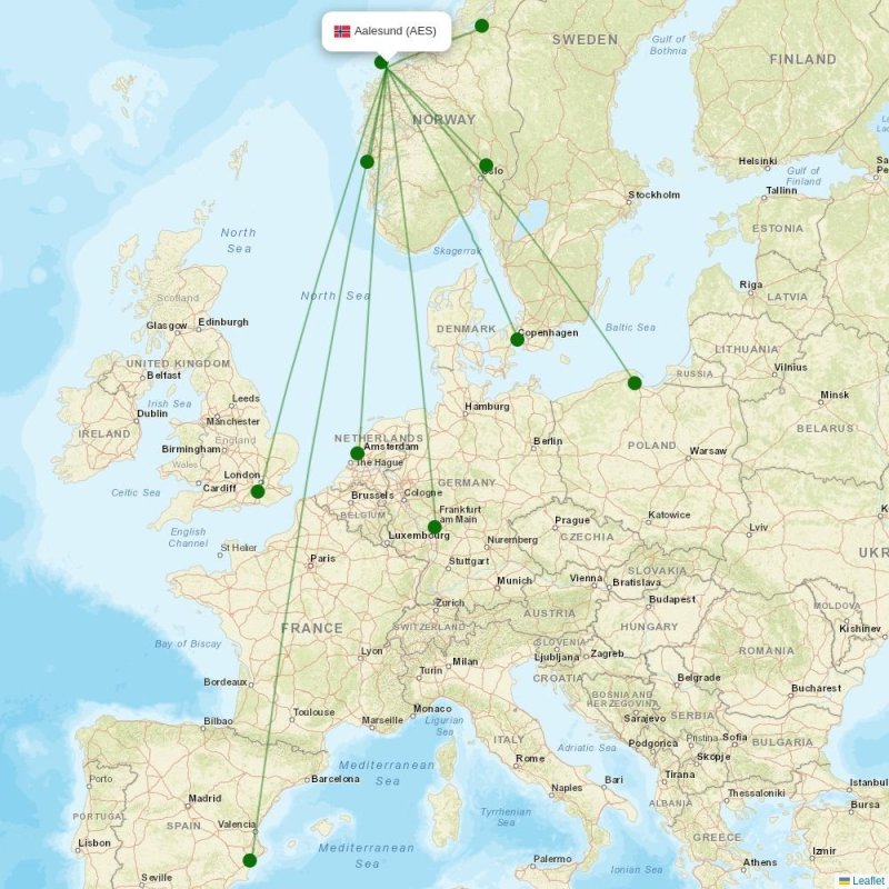 Route map over AES airport