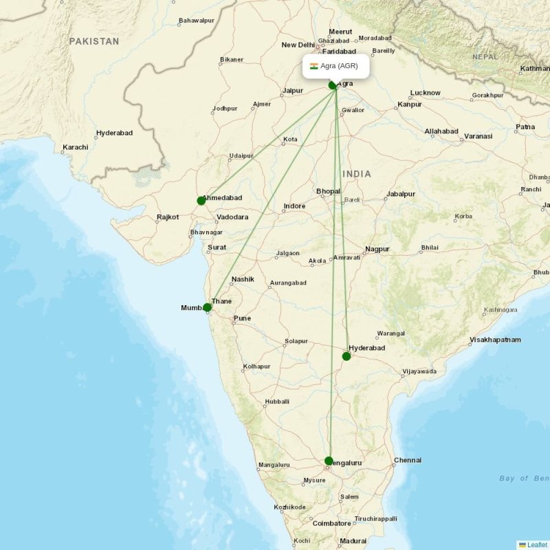 Route map Agra  AGR airport