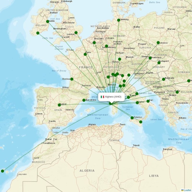 Route map over AHO airport