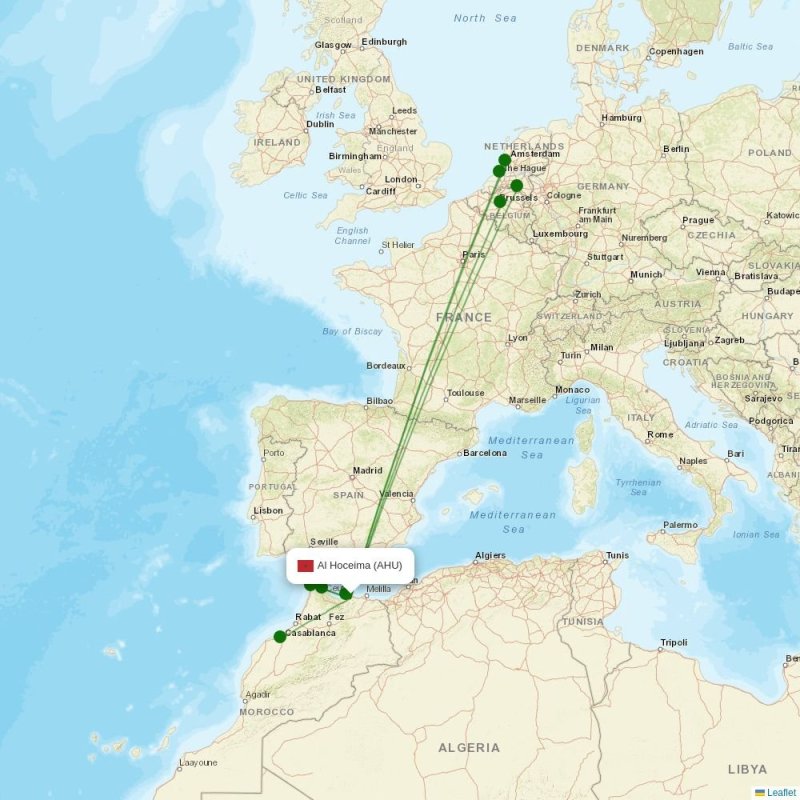 Route map over AHU airport