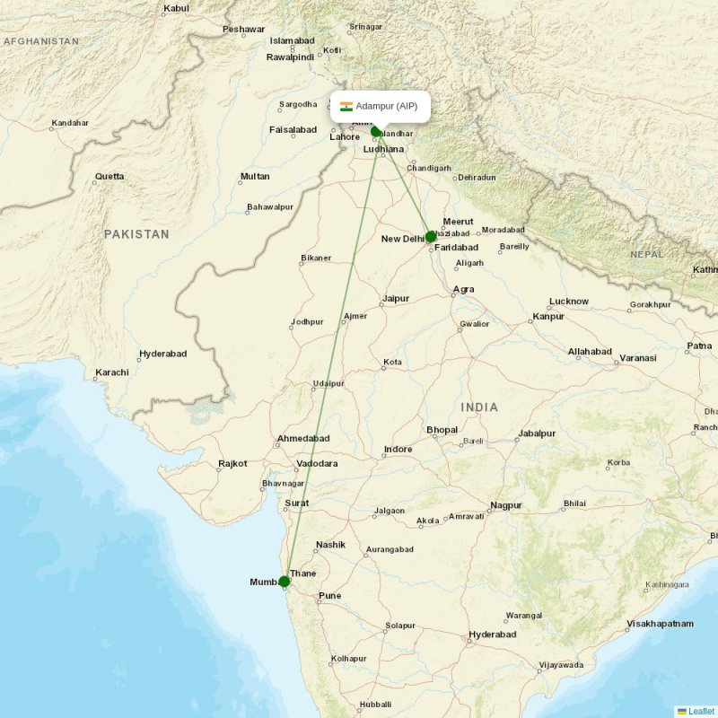 Route map over AIP airport