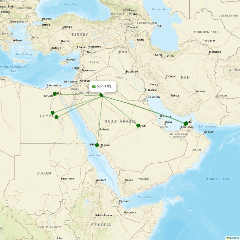 Route map over AJF airport