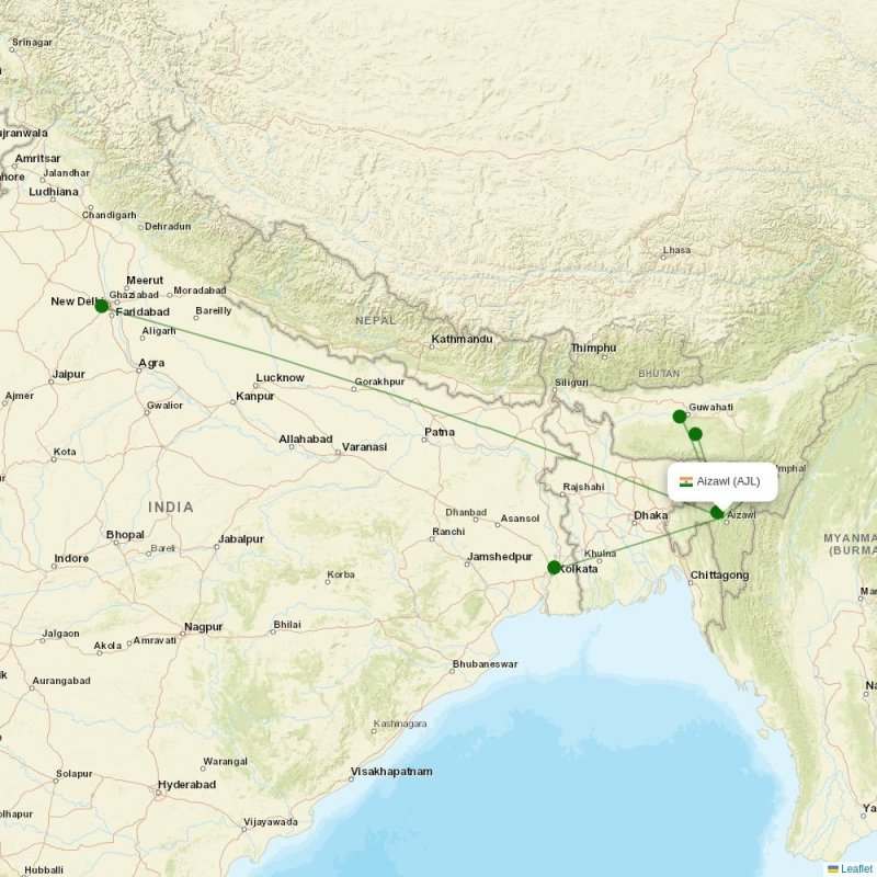 Route map over AJL airport