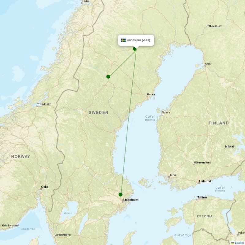 Route map over AJR airport