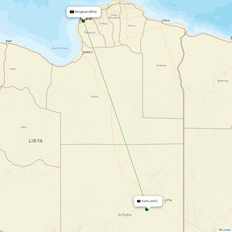 Route map over AKF airport