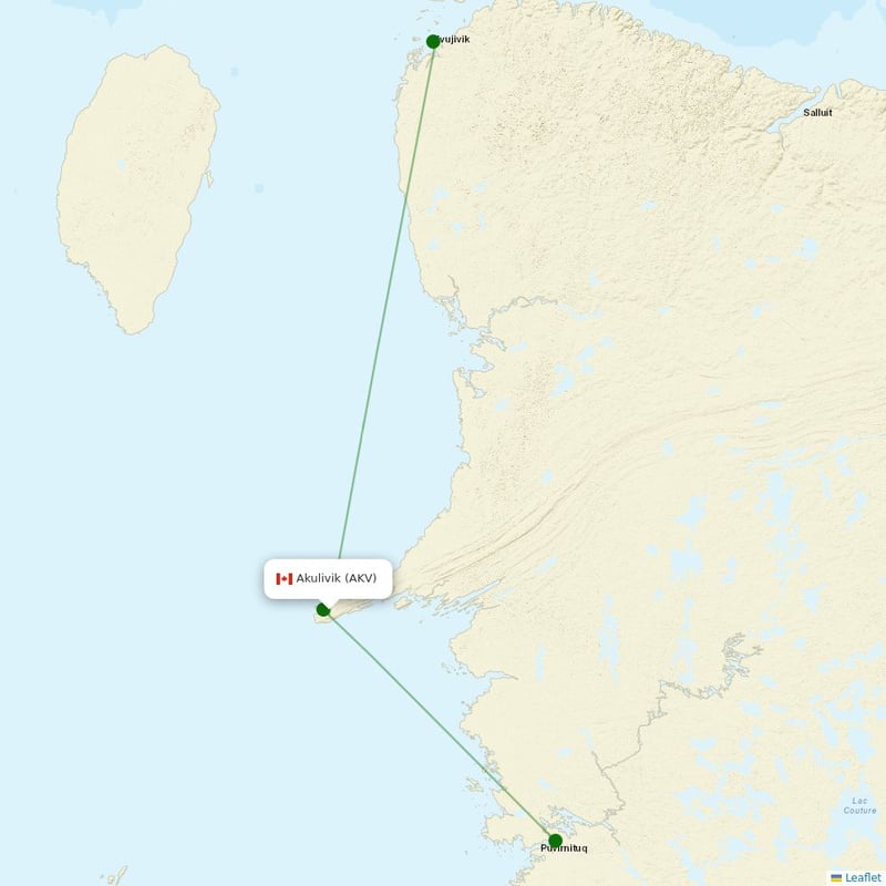 Route map over AKV airport