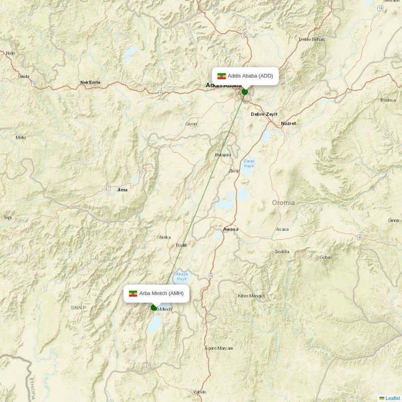 Route map over AMH airport