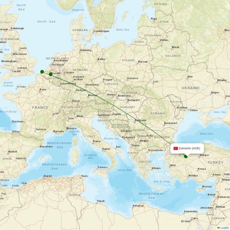 Route map over AOE airport