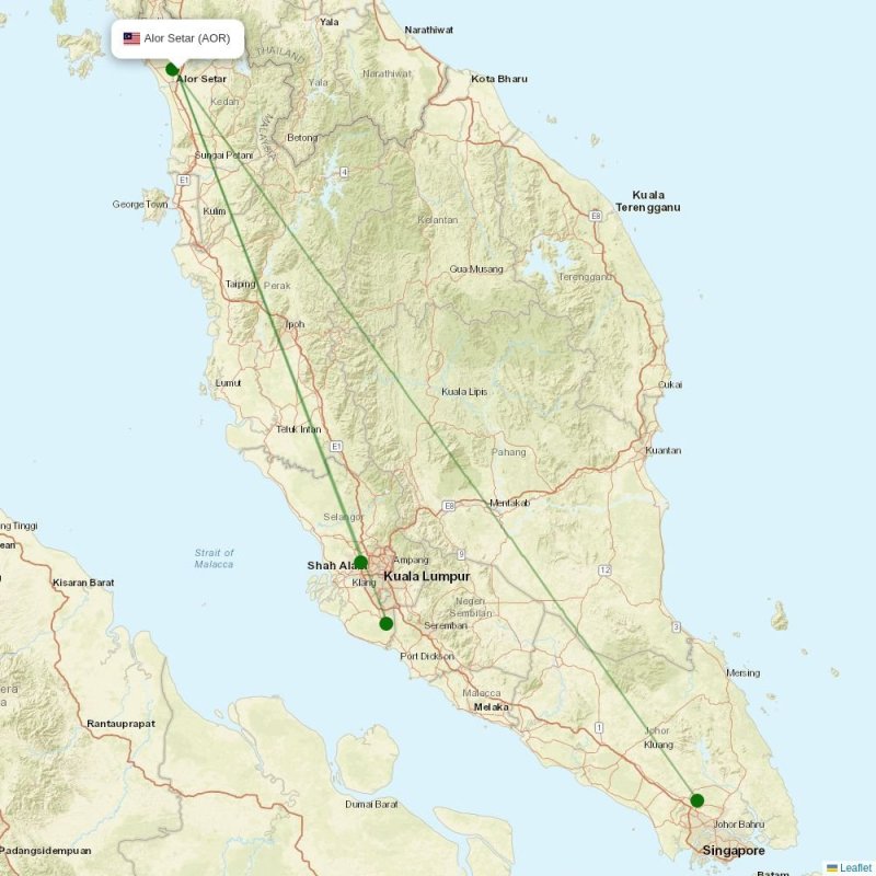 Route map over AOR airport