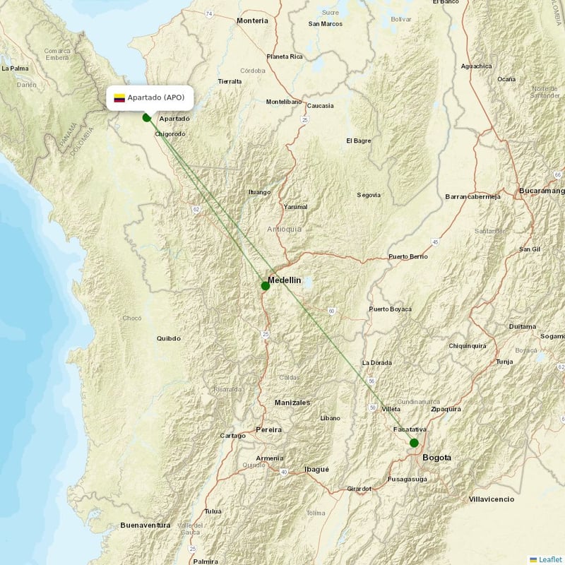 Route map over APO airport
