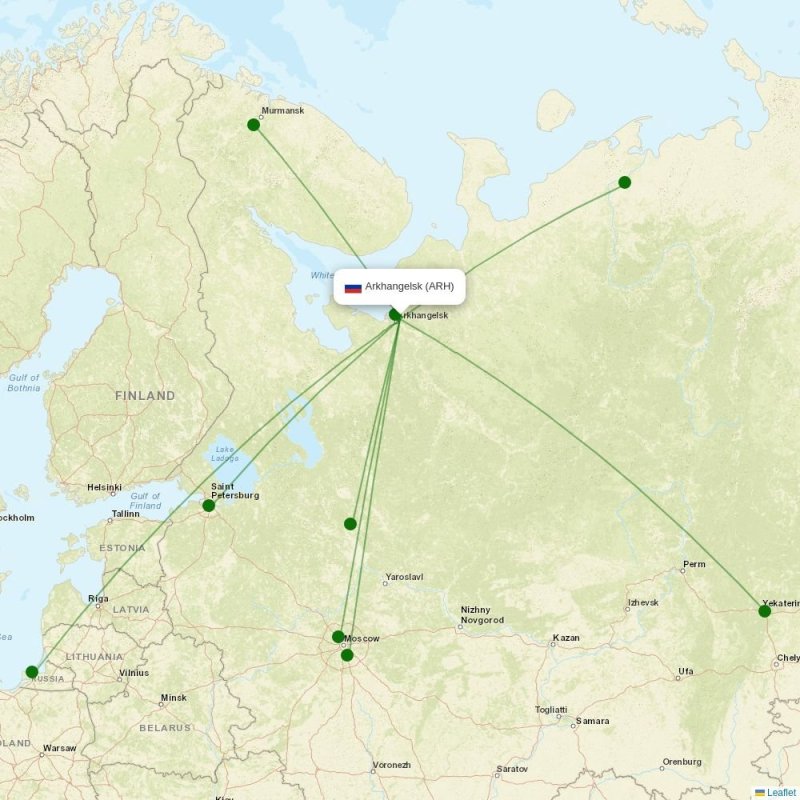 Route map over ARH airport