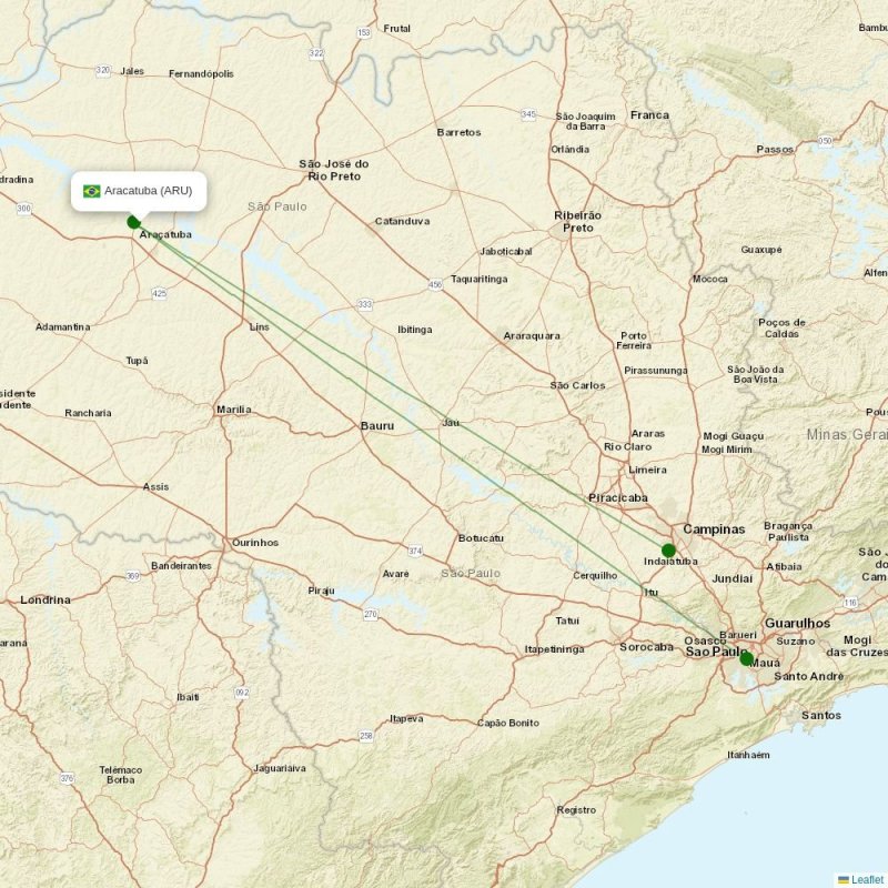 Route map over ARU airport