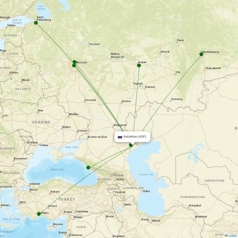 Route map over ASF airport
