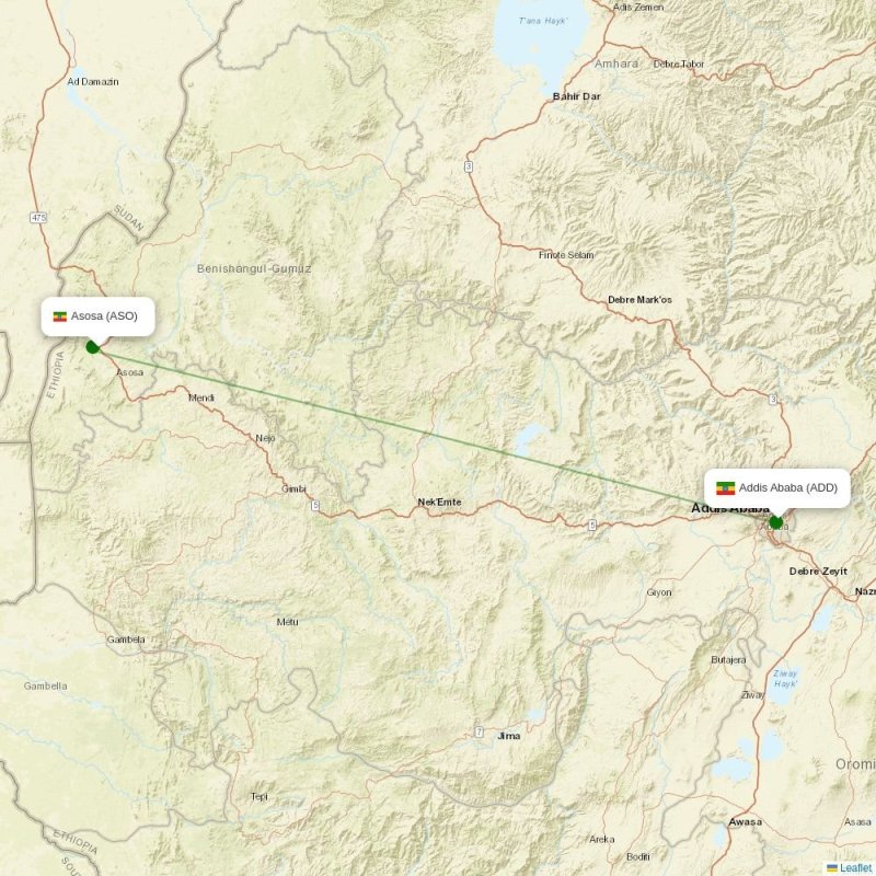 Route map over ASO airport
