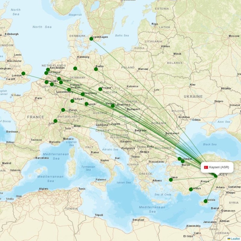 Route map over ASR airport