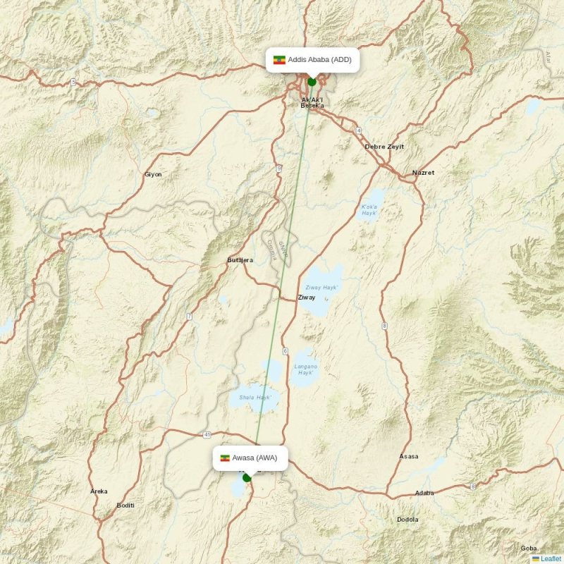 Route map over AWA airport