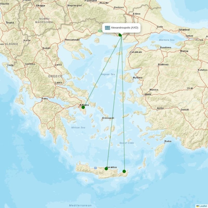 Route map over AXD airport