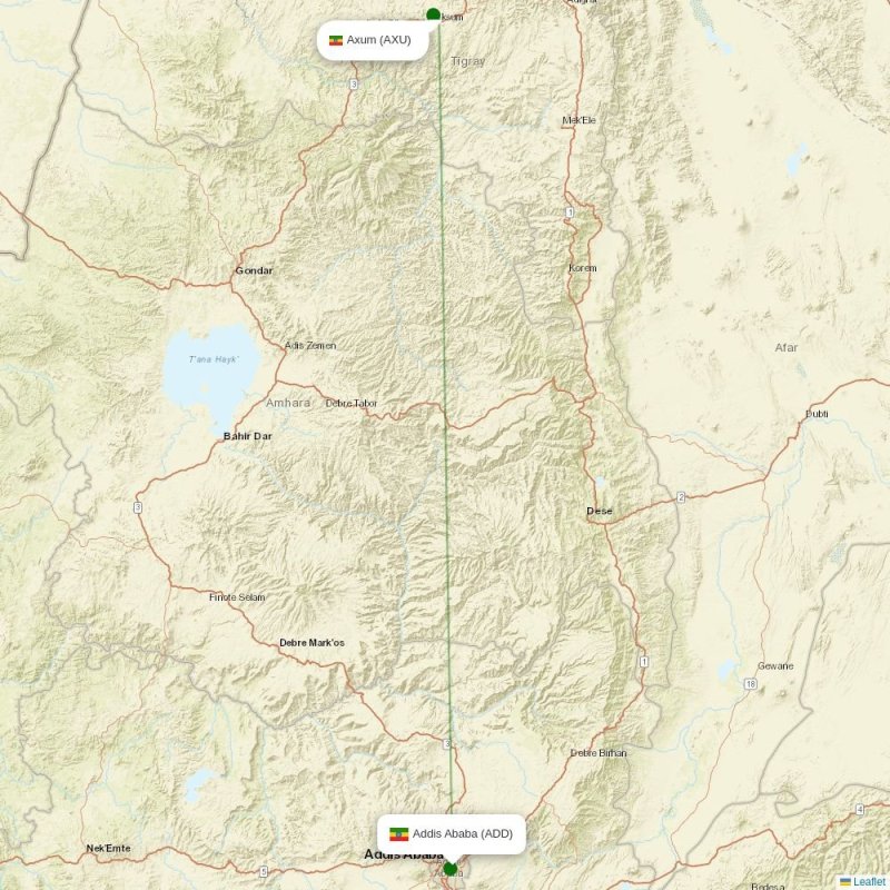 Route map over AXU airport