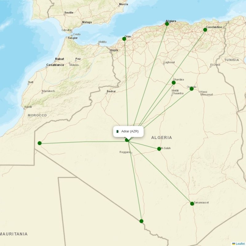 Route map over AZR airport