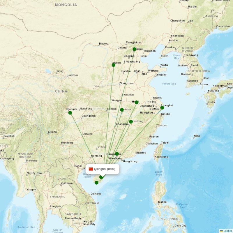 Route map over BAR airport