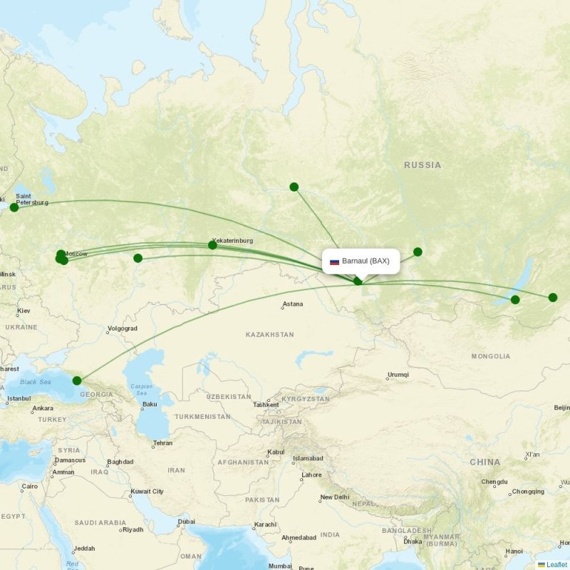 Route map over BAX airport