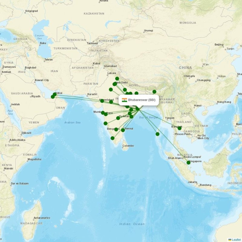 Route map over BBI airport