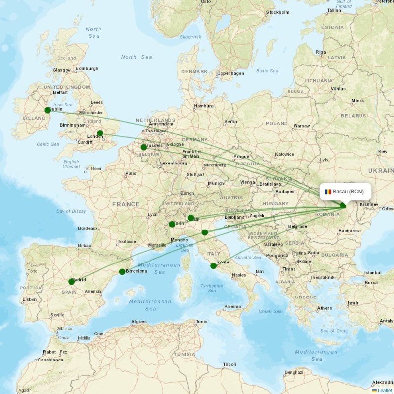 Route map over BCM airport