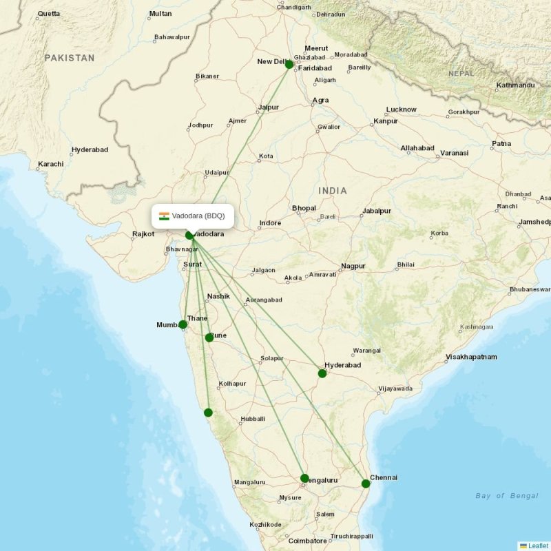 Route map over BDQ airport