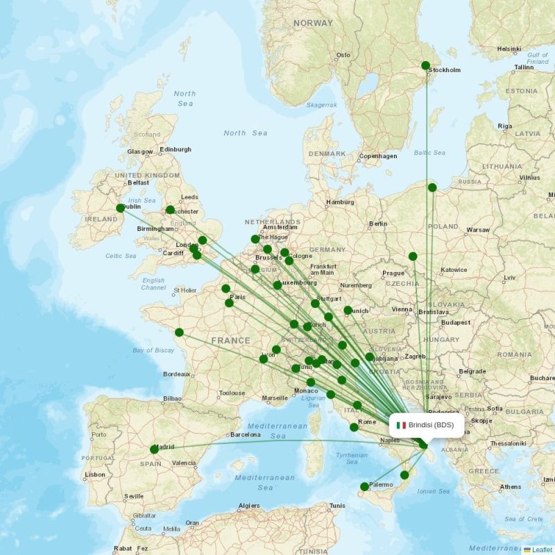 Route map over BDS airport