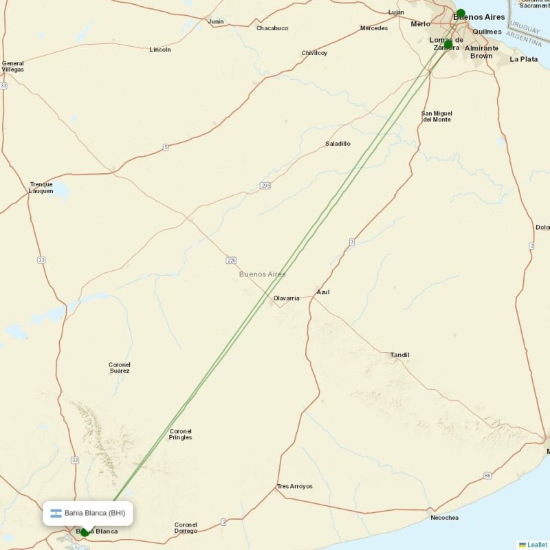 Route map over BHI airport