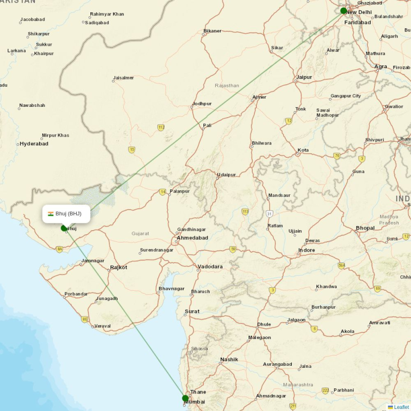 Route map over BHJ airport