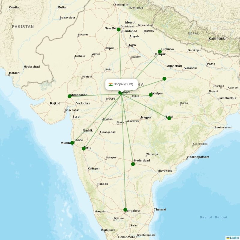 Route map over BHO airport