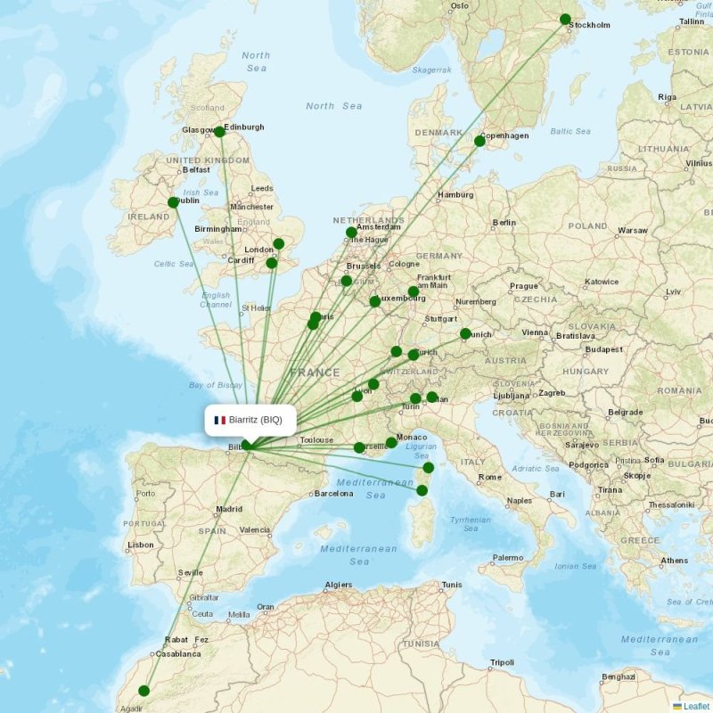 Route map over BIQ airport