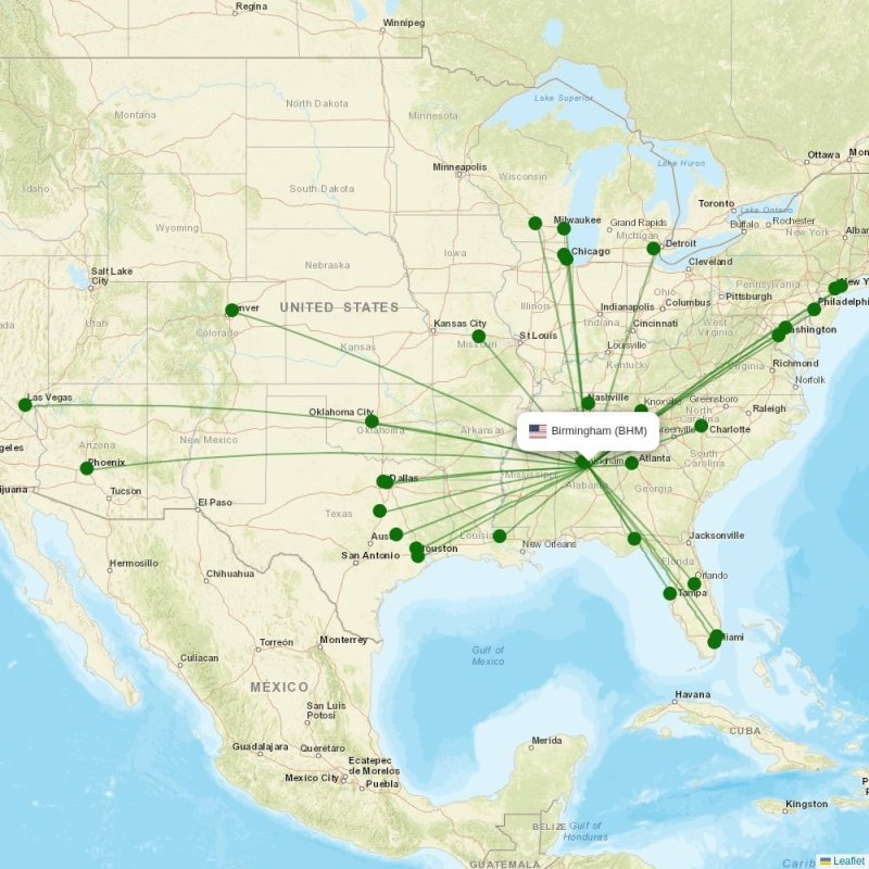 Bismarck Municipal Airport destination map