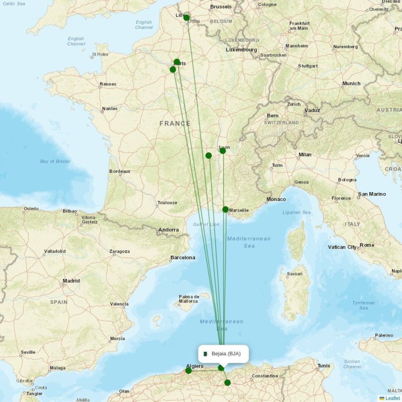 Route map over BJA airport