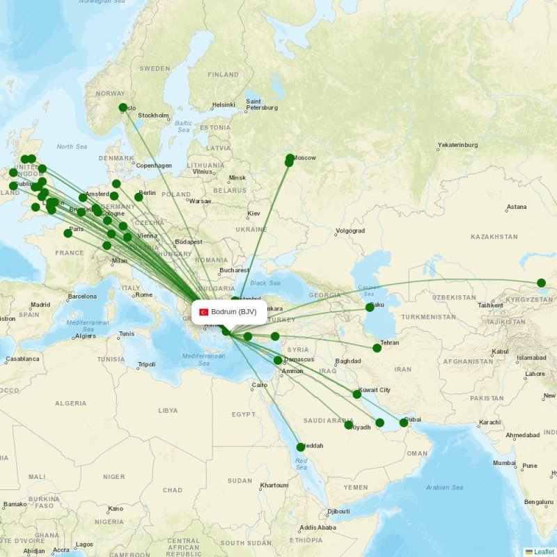 Route map over BJV airport
