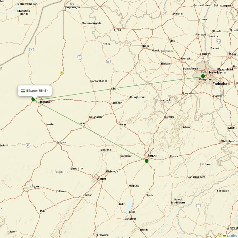 Route map over BKB airport