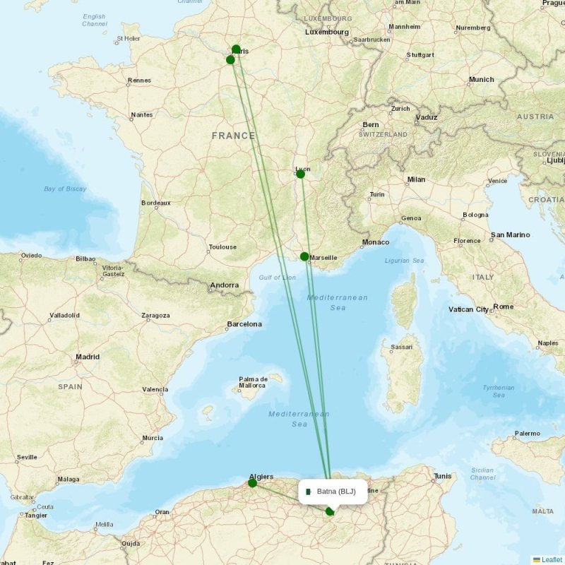 Route map over BLJ airport