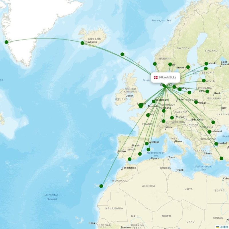 Route map over BLL airport