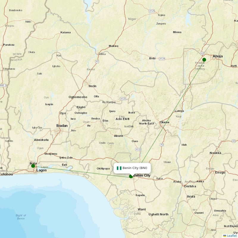 Route map over BNI airport