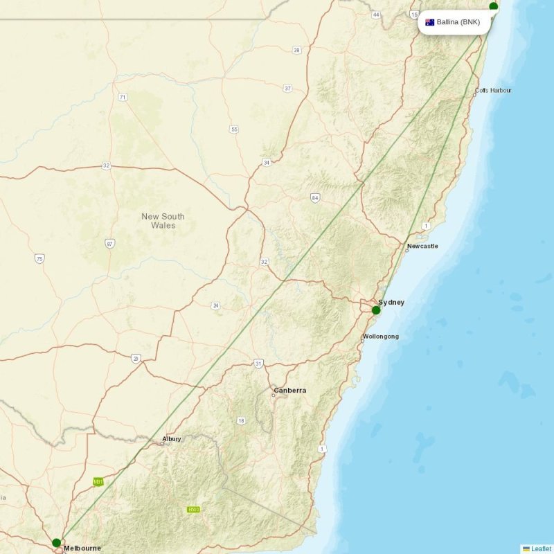 Route map over BNK airport