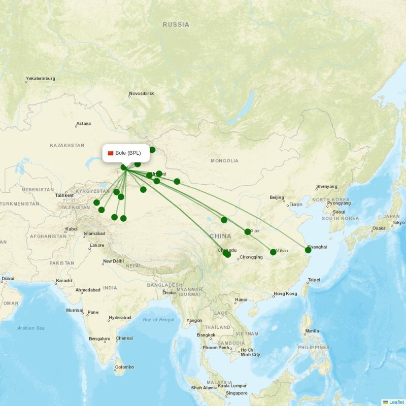 Route map over BPL airport