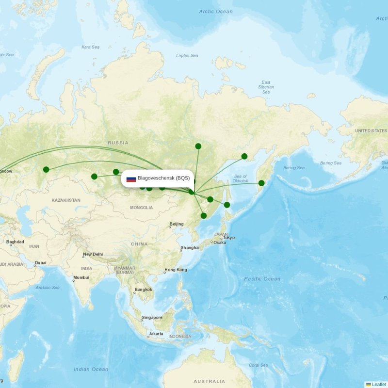Route map over BQS airport