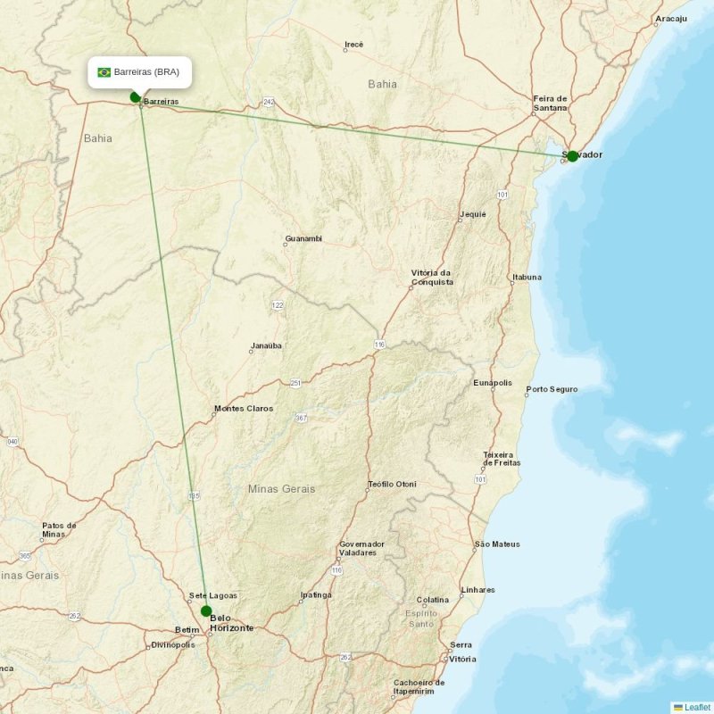 Route map over BRA airport