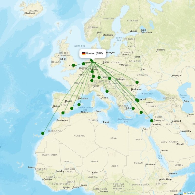 Route map over BRE airport