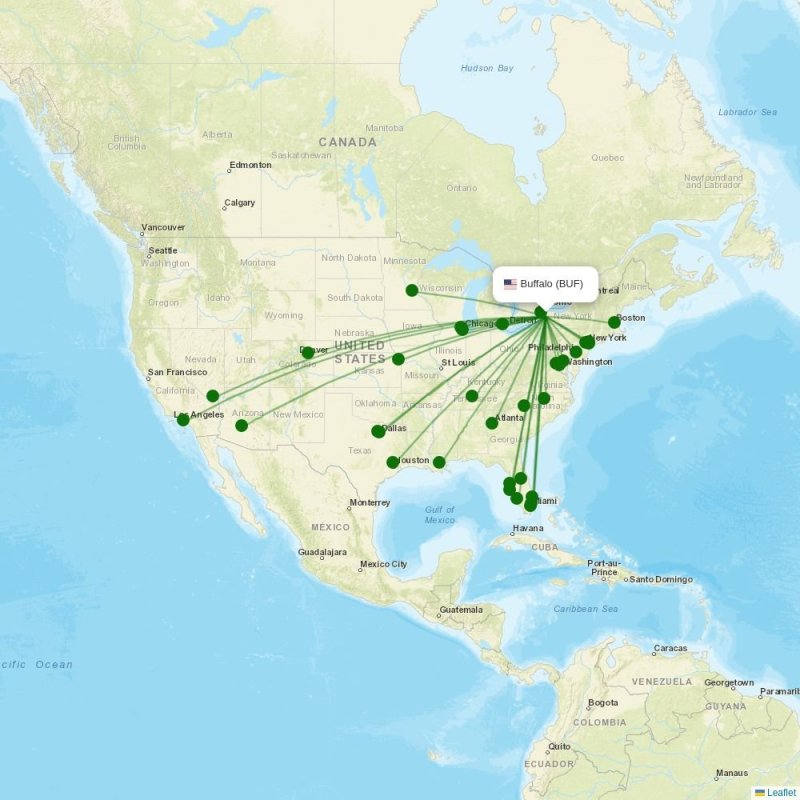 Route map Buffalo  BUF airport